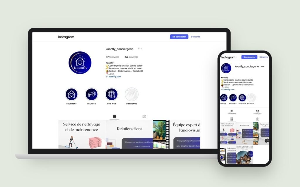 Compte Instagram de Koonfly sur ordinateur et sur téléphone
