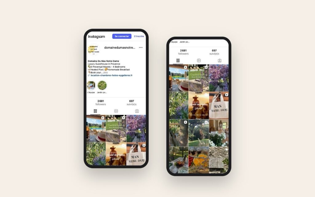 Profil et publications du compte Instagram du Domaine du Mas Notre Dame
