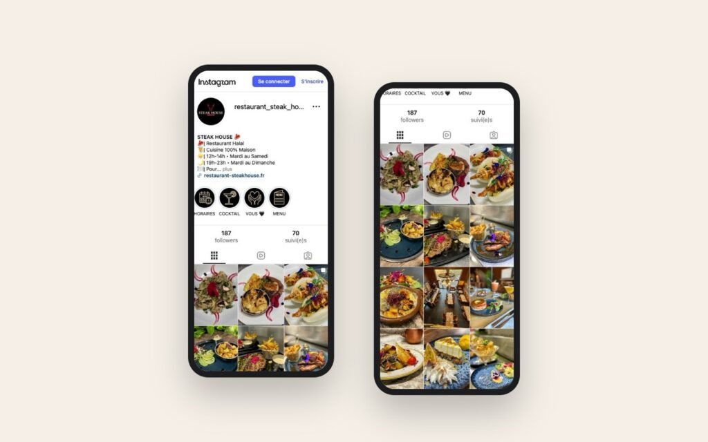 Profil et publications du compte Instagram Steak House