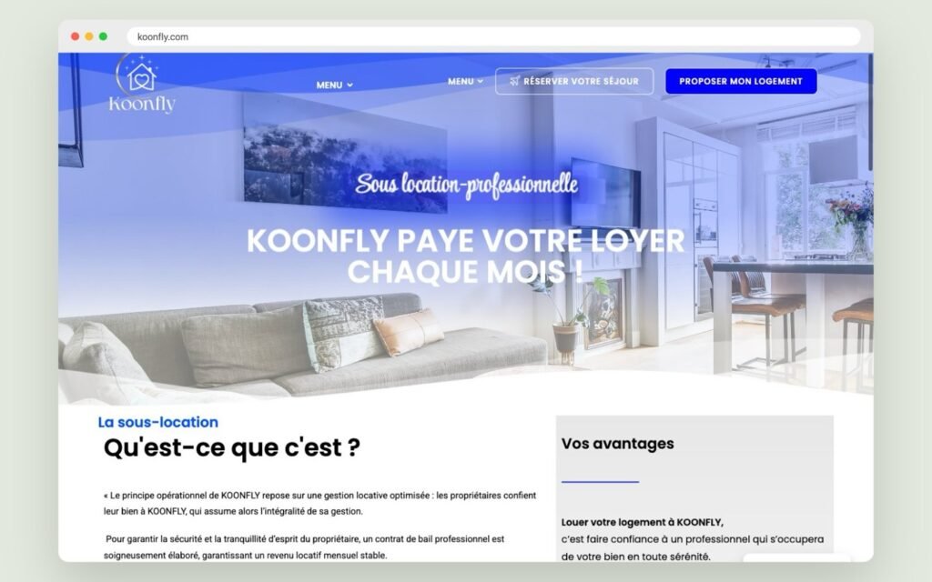 Page gestion d’appartements du site Koonfly