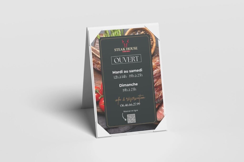 Chevalet de table Steak House avec les horaires