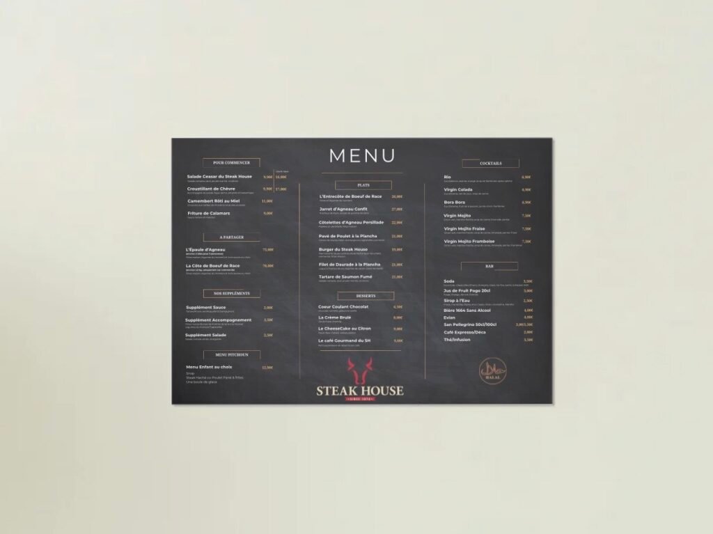 Menu Steak House à plat
